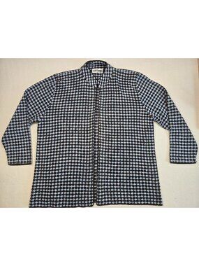 Vintage San Remo Laura Knits XL Gray & Blue Checkered Open Front Cardigan USA